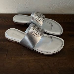 Tory Burch Benton Band silver thong sandals